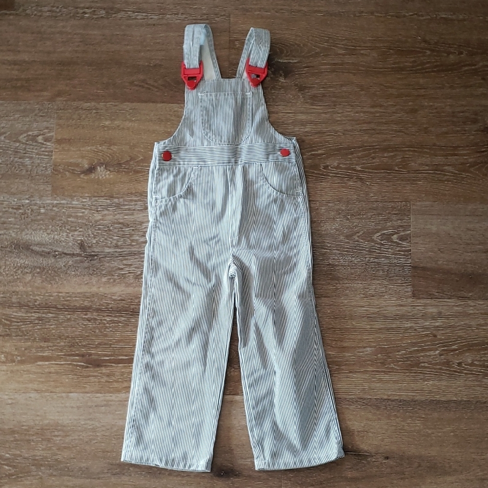 Vintage Sears Striped Engineer Overalls with Red Accents, 3T toddler boys retro